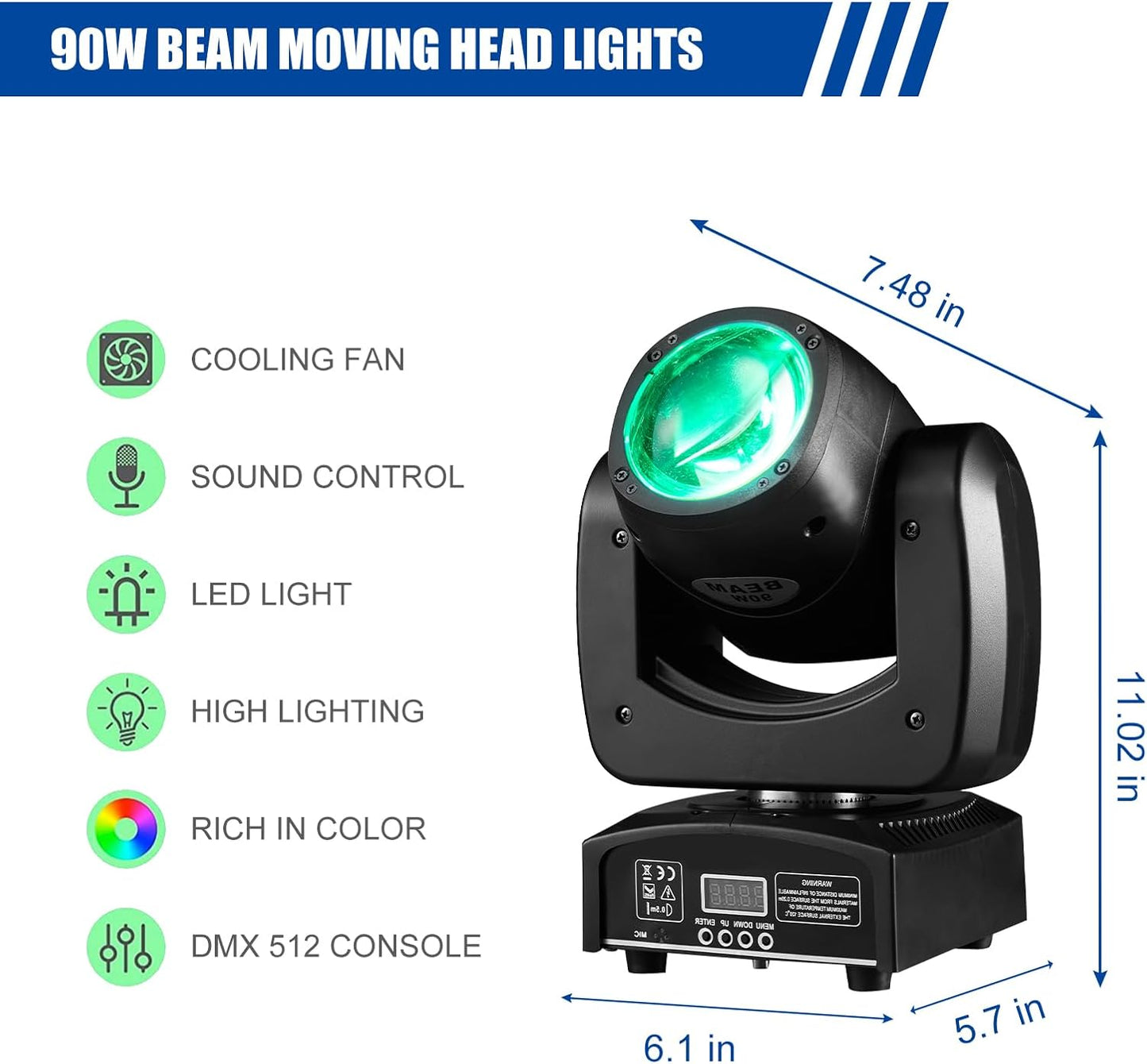 90W LED Moving Head DJ Lights Mini Beam Stage Lights Super Bright Spot RGBW 4IN1 DMX 512 12CH Sound-Activated for Wedding DJ Party Stage Lighting (90W, 2)