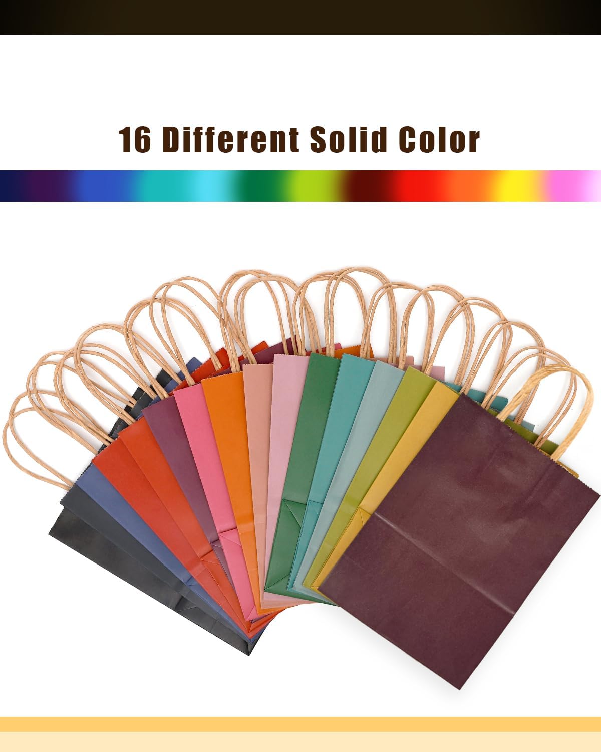 qiqee 100Pcs Medium Size Paper Gift Bags with Handles - 11"x8.3"x4.3" Kraft Small Party Bags - 16 Solid Colors