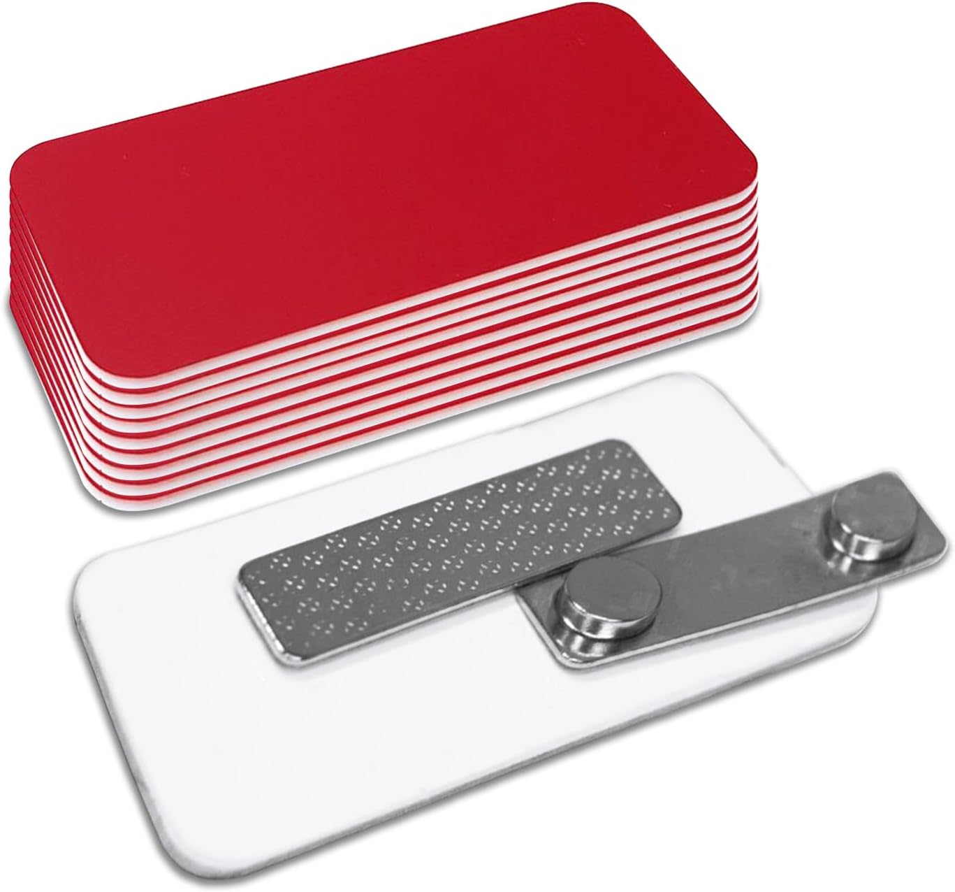 Name Tag/Badge Blanks - 10 Pack - Red 1-1/2" X 3", Round Corners, Magnetic Backing