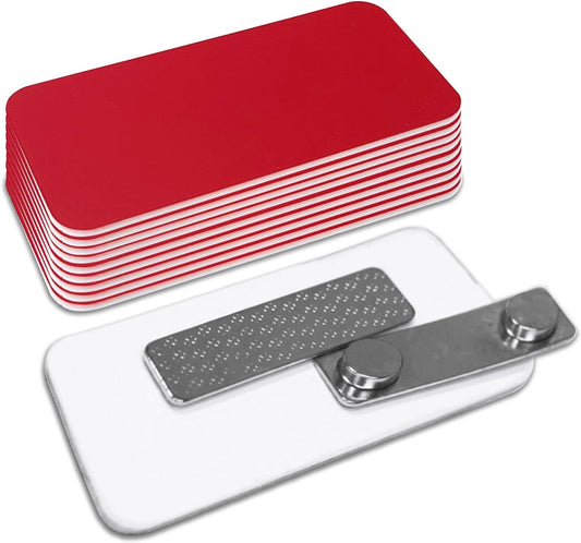 Name Tag/Badge Blanks - 10 Pack - Red 1-1/2" X 3", Round Corners, Magnetic Backing