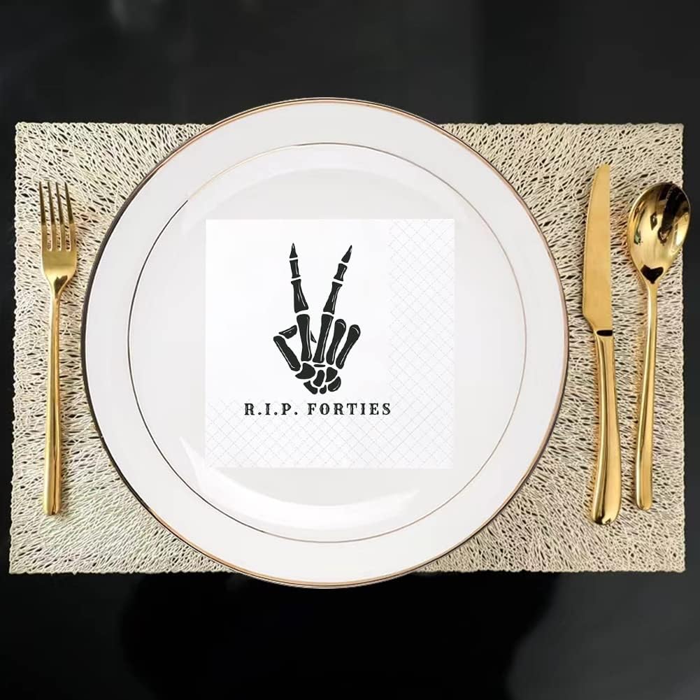 SharkBliss RIP Forties Cocktail Napkins, 100 Pack RIP Forties Death to My 40s Dirty 50 Birthday Paper Cocktail Beverage Napkins in Bulk for 50th Birthday | 2-Ply, 5x5" (RIP Forties Napkins)