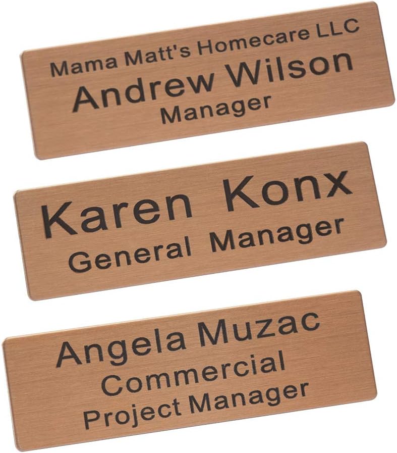 Custom Engraved Name Tag Badge for Business Personalized Identification with Pin or Magnetic Backing Stainless Steel ID Badge (Rose Gold/Black, 1" x 3")