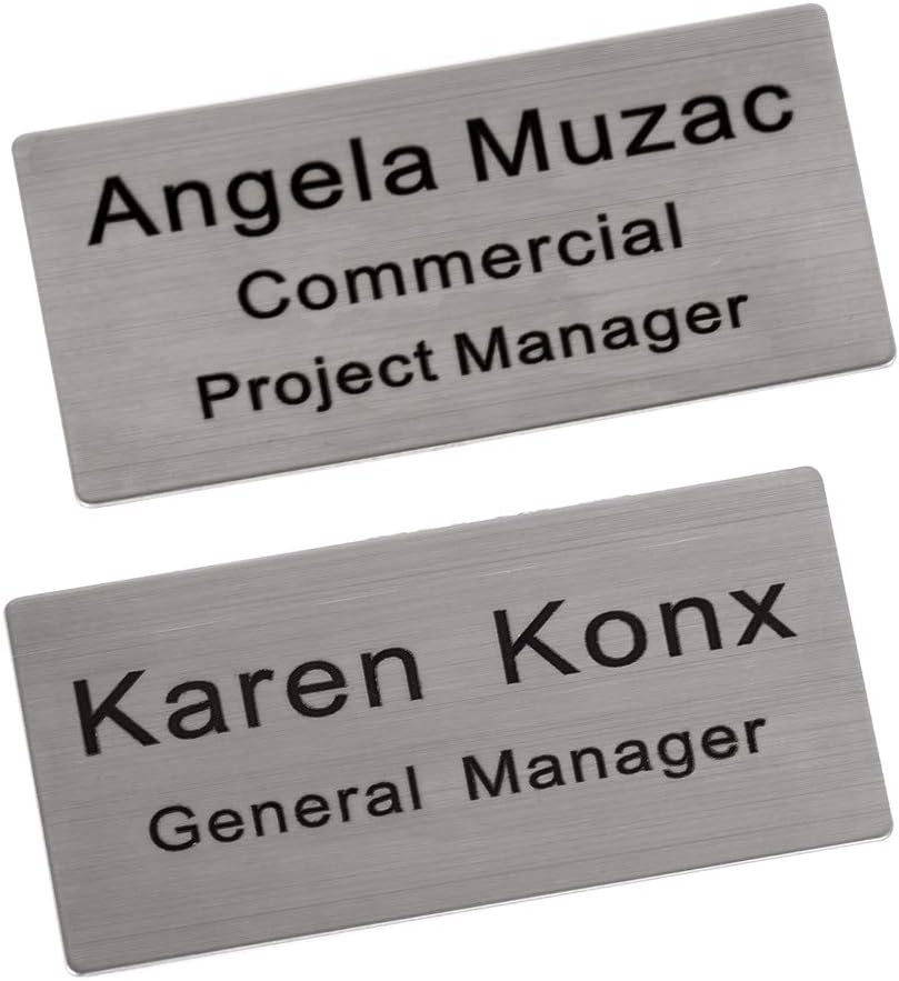 Custom Engraved Name Tag Badge for Business Personalized Identification with Pin or Magnetic Backing Metal ID Badge (Silver/Black, 1.5" x 3")