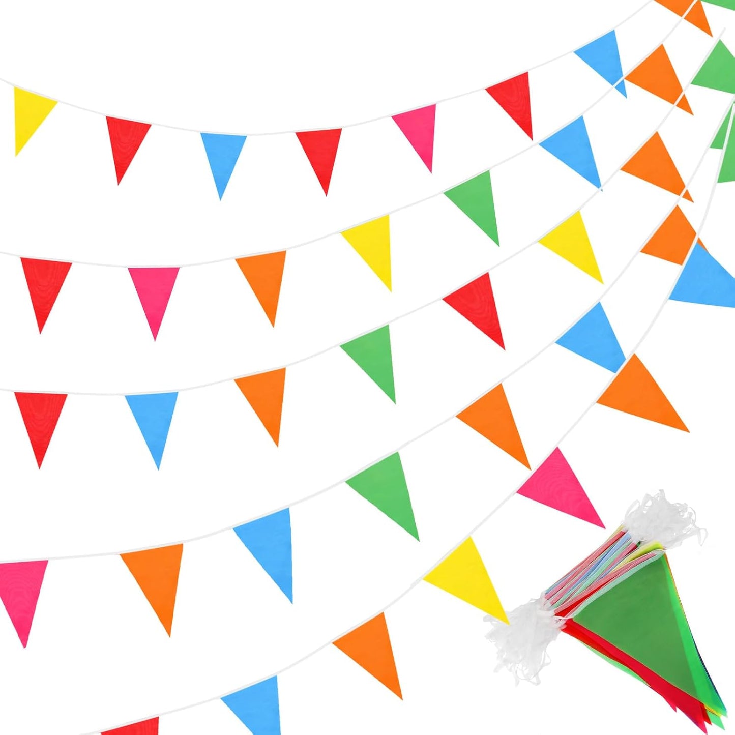 Tatuo 200 Feet Solid Pennant Banners Flags String Triangle Hanging DIY Bunting Flags Party Decorations for Grand Opening Party Banners for Kids Birthday, Shops (Mixed Colors)