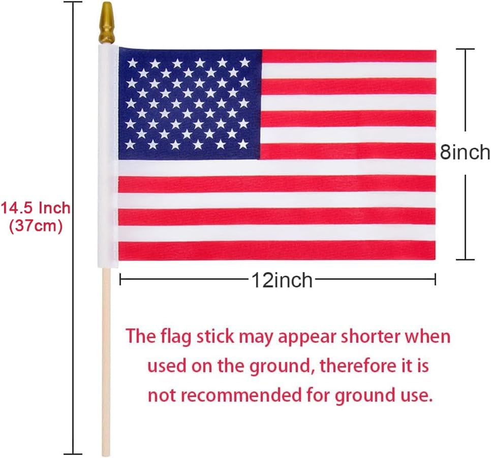 6 Pcs 8x12 Inch American Flags on Stick, Small US Wood Stick Flag with Kid-Safe Spear Top, American Flags for Outside, Memorial Day Decorations, 4th of July Decorations, Veterans Day Decor