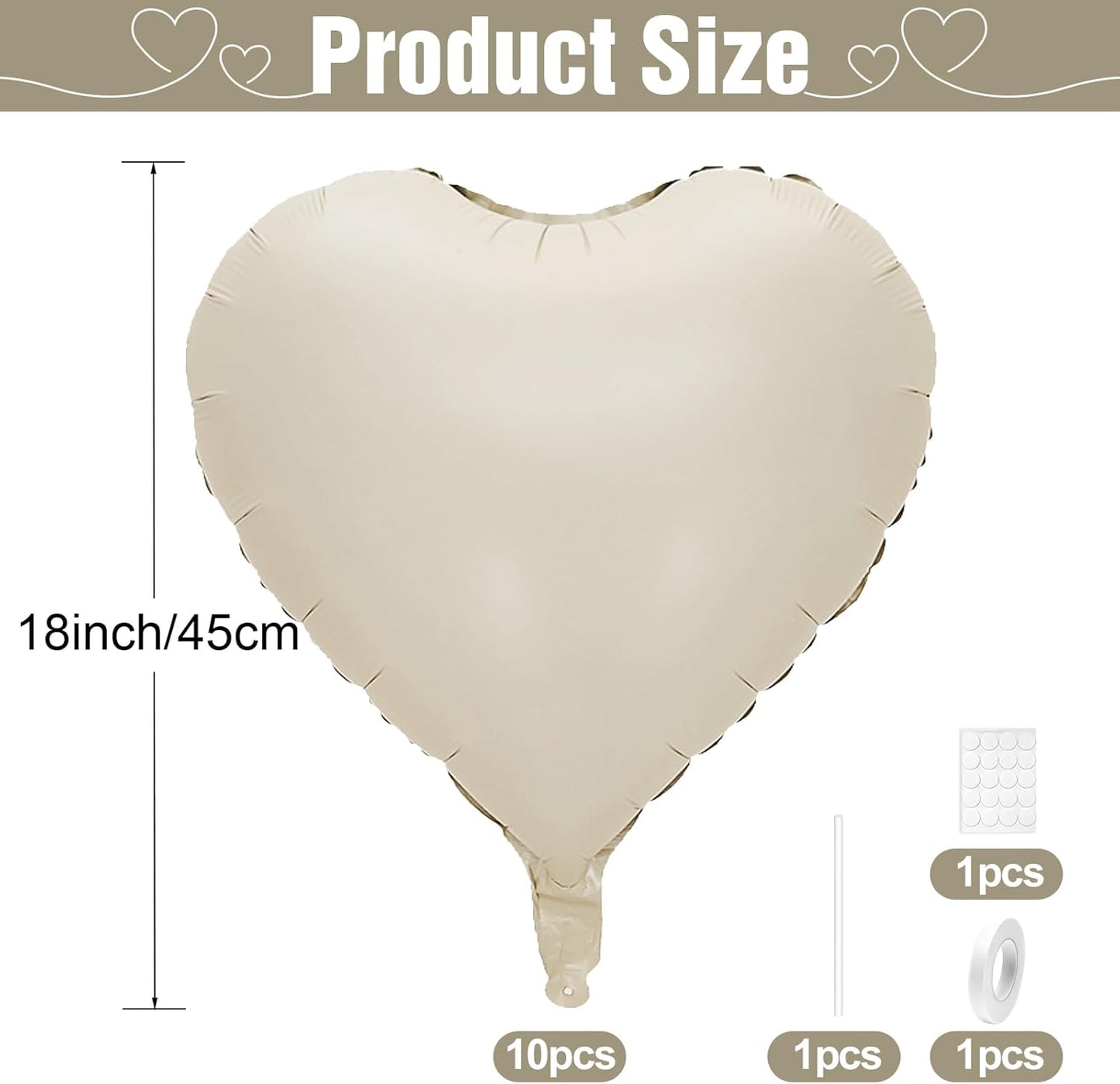 White Heart Balloons,10Pcs Cream White Foil Heart Shaped Balloons,18Inch Beige Helium Polyester Film Balloon for Valentines,Engagement,Birthday,Baby Shower,Wedding Party Decorations