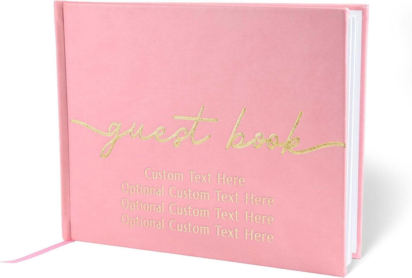 Promot Personalized Guestbook for Party (Pastel Pink) - 110 Lined Pages in Wood-Free Vegan Leather Hard Cover - Wedding Guest Book Sign in and Photos, Baby Shower, Birthday or Graduation