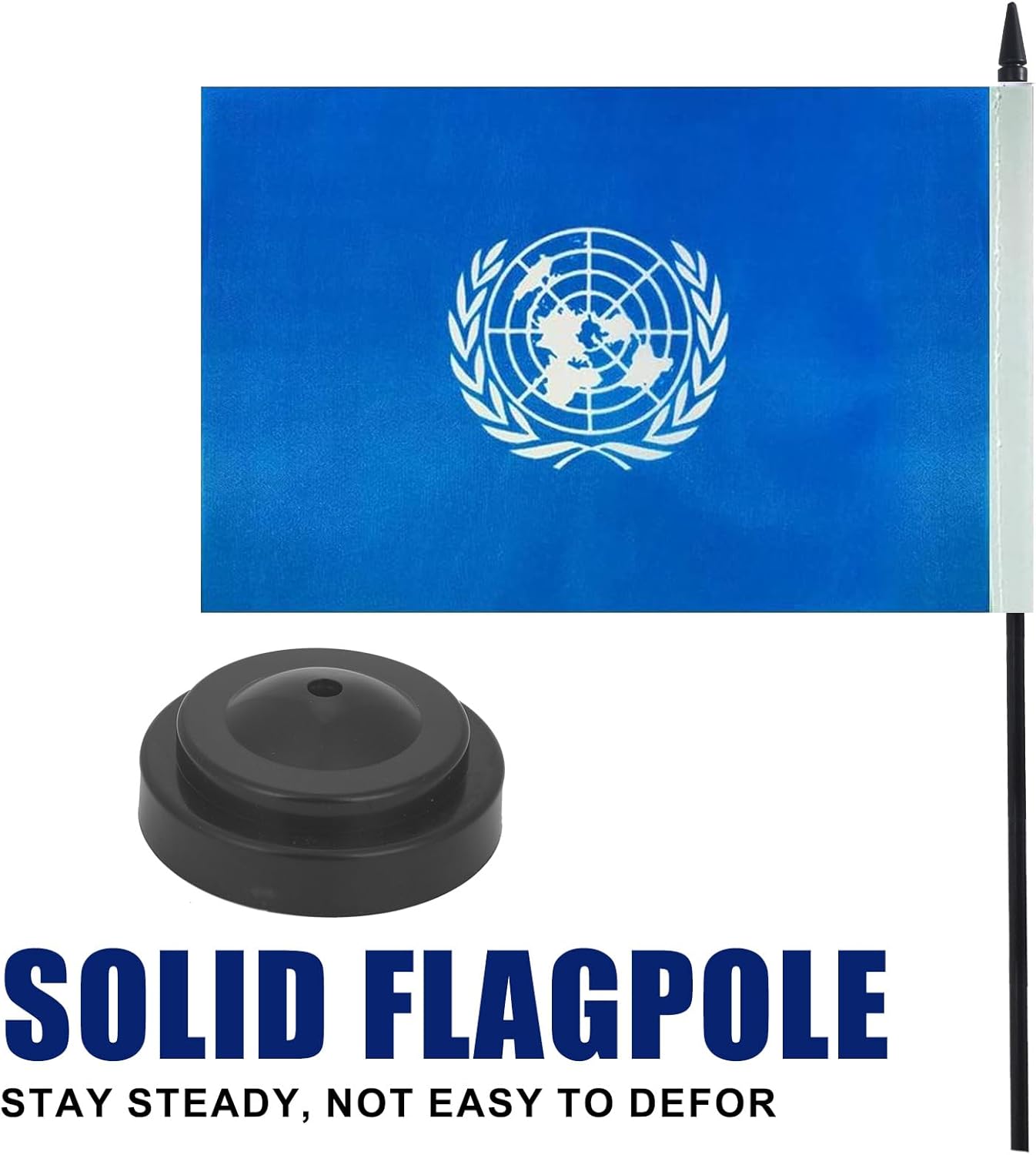 United Nations Desk Flag 12" Solid Pole Deluxe Set United Nations Flags Banner Mini Small United Nations Office Table Flags with Black Stand Base Desktop Decorations(2Pack)