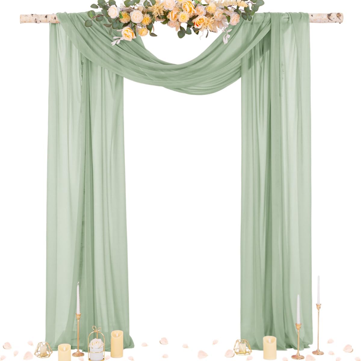 Socomi Sage Green Sheer Wedding Arch Draping Fabric 29" x 20Ft 2 Panels Outdoor Curtain Drapes Extra Long for Bridal Baby Shower Ceremony Birthday Party Decor