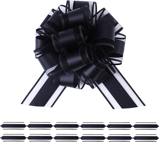 6Pcs 6inch Pull Bow Gift Wrapping,Pull Bow For Gift Basket, Gift Bag Box Wrapping Decor, Valentines Day, Birthday, Anniversary, Wedding, Flower Packaging (Black)