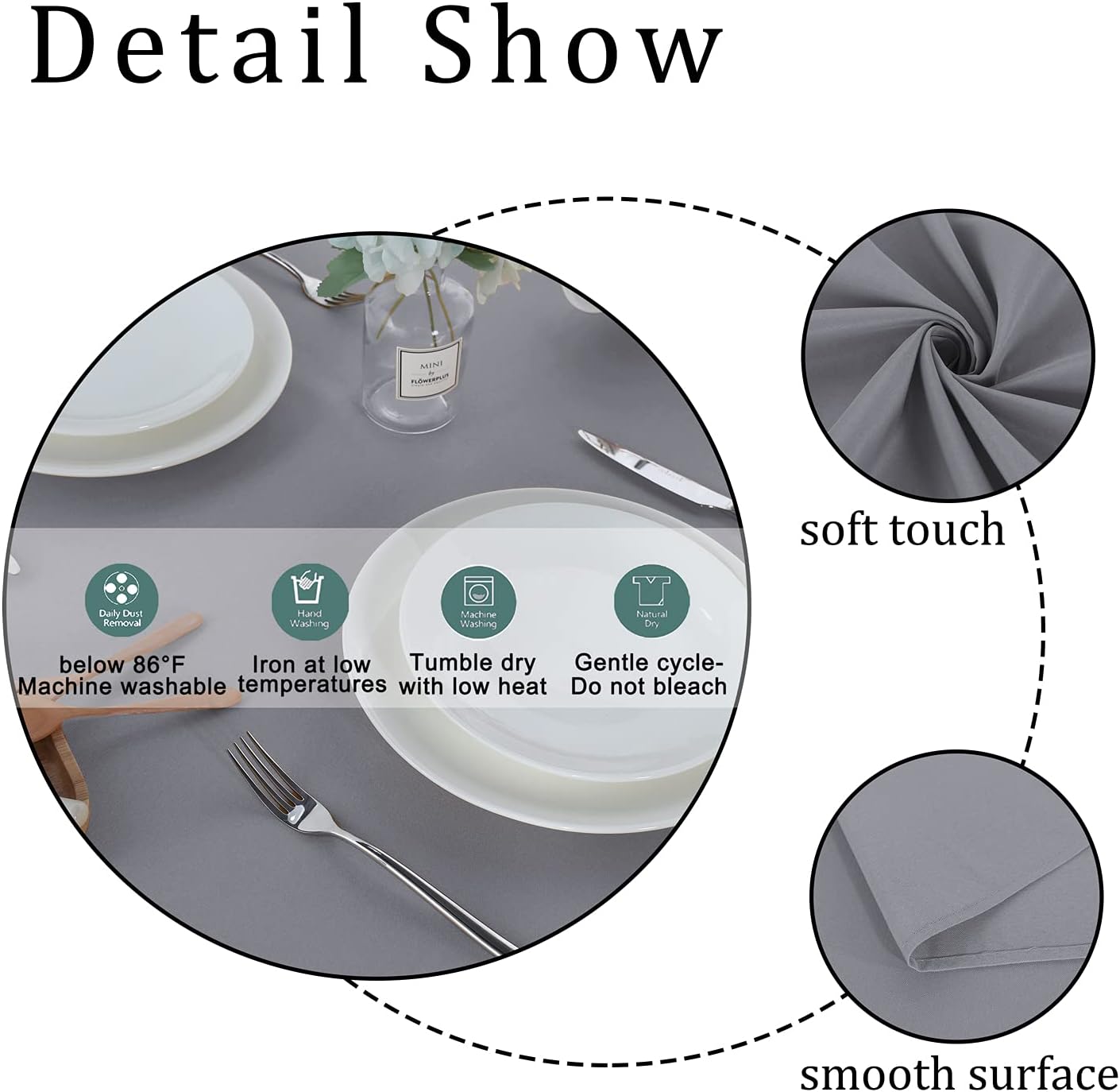 Fitable Rectangle Tablecloth Stain and Wrinkle Resistant Washable Polyester Table Cloth for Buffet Parties and Camping (54x108 inch, Light Grey)