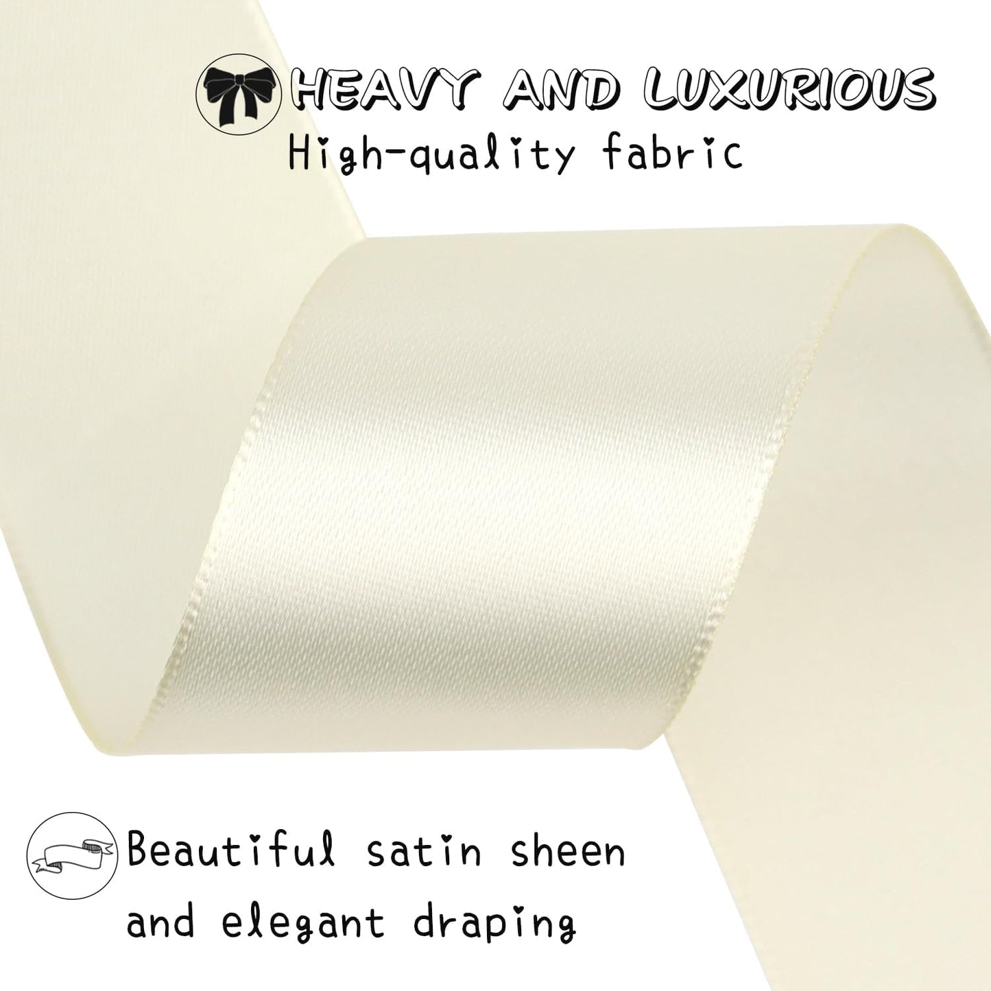 Rice White Solid Satin Ribbon 1-1/2 Inch 25 Yards Solid Polyester Fabric Ribbon for Gift Wrapping Wedding Christmas Baby Shower Birthday Party Decoration Handmade Immortal Flower Craft