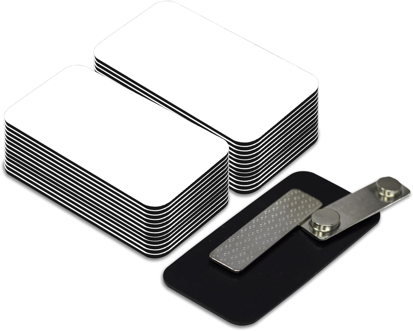 White Name Tag Blanks – 25 Pack, 1.5" x 3", Round Corners, Durable Plastic Badges with Magnetic Backing for Office & Events – All Quality Badges