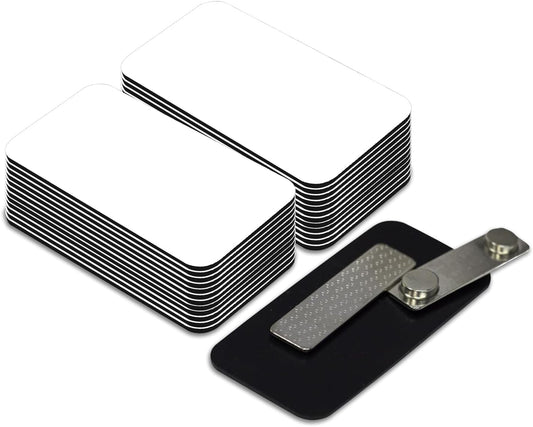 White Name Tag Blanks – 25 Pack, 1.5" x 3", Round Corners, Durable Plastic Badges with Magnetic Backing for Office & Events – All Quality Badges