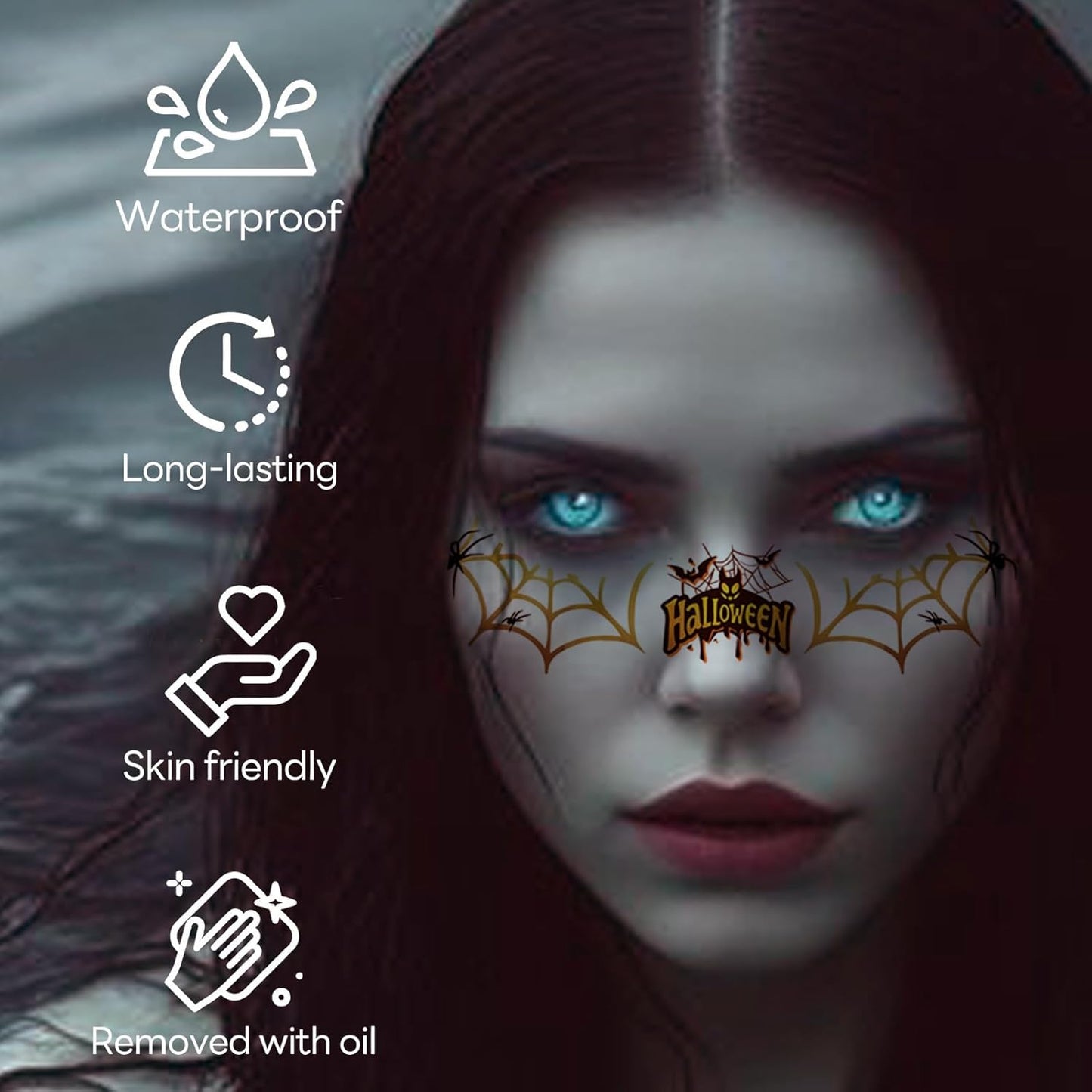 Glitter Freckles, 24PCS Glitter Freckles Face Tattoo, Sparkle Freckles for Women, Waterproof Gold Temporary Face Tattoos Glitter Glow Up Patches Makeup Patches (Halloween 10pcs)