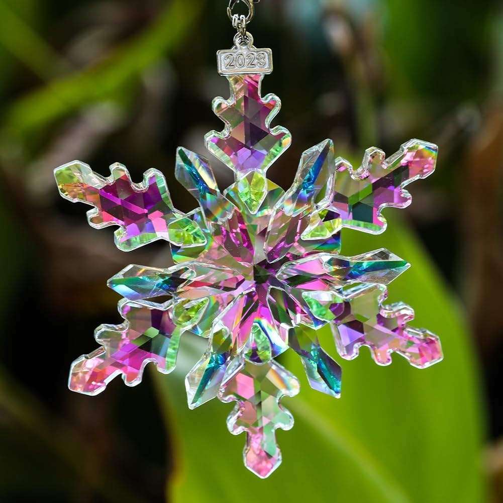 2024 Christmas Ornament Crystal Snowflake Ornaments Annual Edition Christmas Tree Ornament Home Gifts(2024-Fantasy Color)