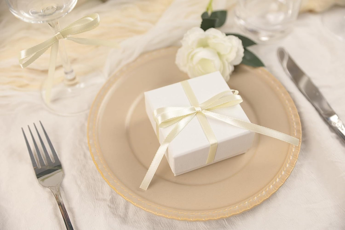 Beige Satin Ribbon 1/4 inch X Continuous 100 Yards, Single Face Polyester Ribbon Perfect for Gift Wrapping, Flower Bouquet, Wedding Decor, Crafts, Bow Making, Sewing and More