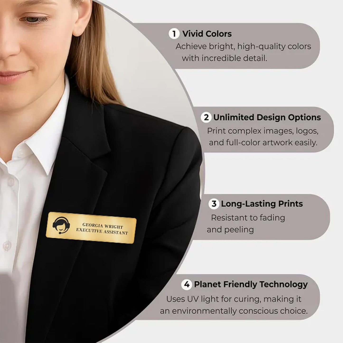 Custom Engraved Name Tags Badges with Logo Text, Personalized Identification Metal Name Tag for Classroom, Business, Office, Doctor, Teacher, Realtor (Gold)