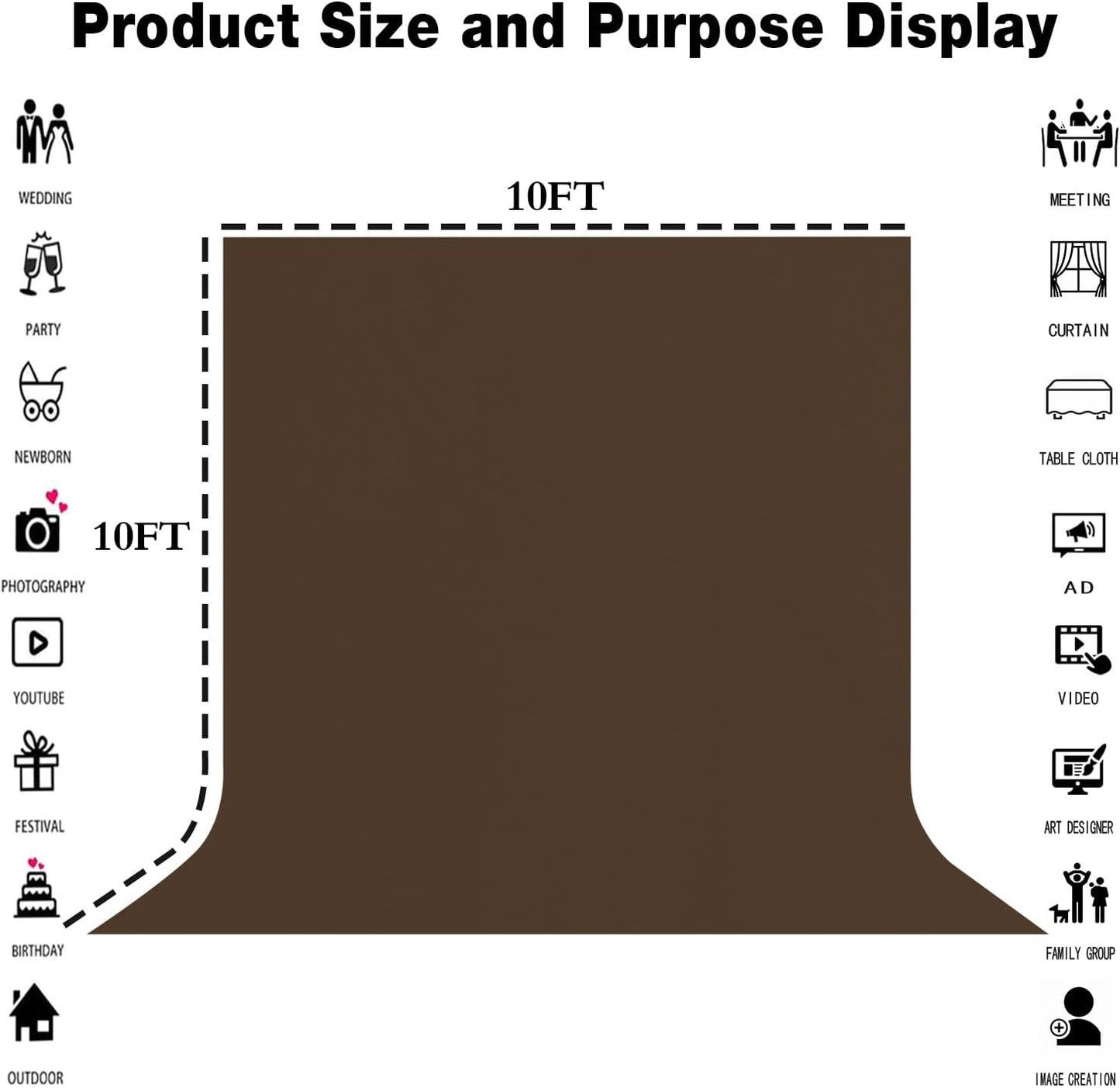 10x10FT Brown Screen Background for Photography,High Density, Wrinkle Resistant, Photo Video Studio Banner