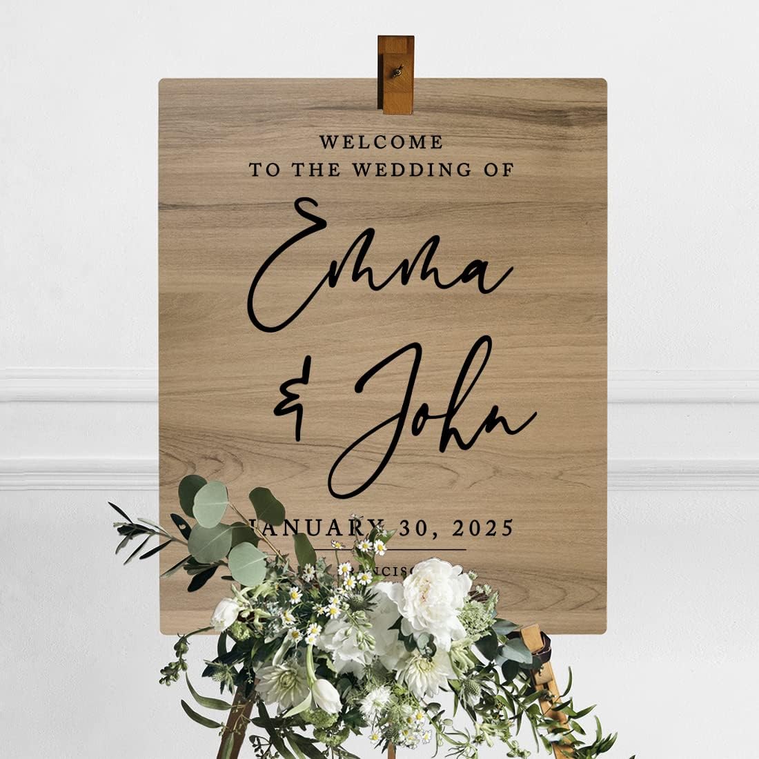 Andaz Press Large Wooden Welcome Sign for Wedding Rustic Welcome Sign 16" x 20" Custom Names Date & Location Script Wedding Signage English Oak MDF Wood Finish Wedding Reception Indoor Outdoor Signs