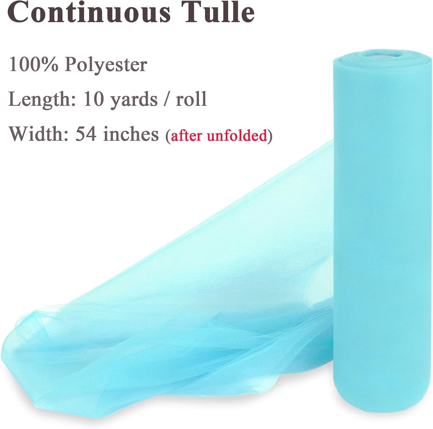 Soft Blue Tulle Fabric Rolls 54 Inch x 10 Yards Large Mesh Tull Bolt for Wedding, Garden Netting, Tutu Skirt, Party Decoration and Craft Supplies