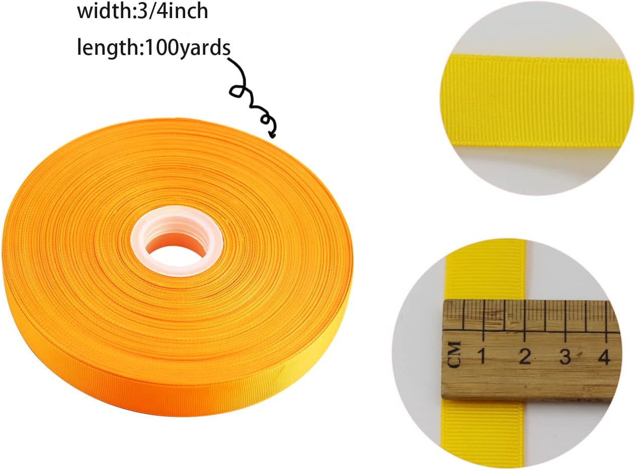 Jesep One Roll 100 Yards Soild Grosgrain Ribbon Boutique Gift Wrapping Package Ribbon, DIY Crafts Bow Hair Headband Accessories Assorted Ribbon #642 (3/4" 20mm, Gold)