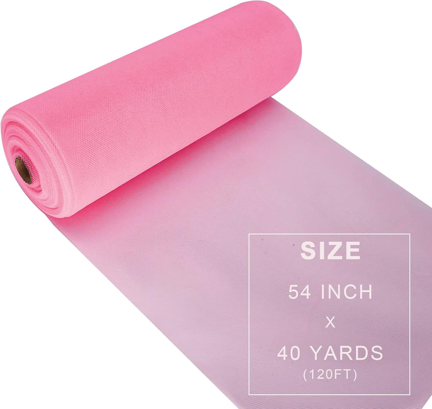 Pink Tulle Fabric Roll Spool Bolt (54 Inch by 40 Yards) Large Tulle Wedding Party Decoration, Tutu Skirt, Table Runner, Gift Wrapping, Bridal Shower, Soft & Drape (Pink)