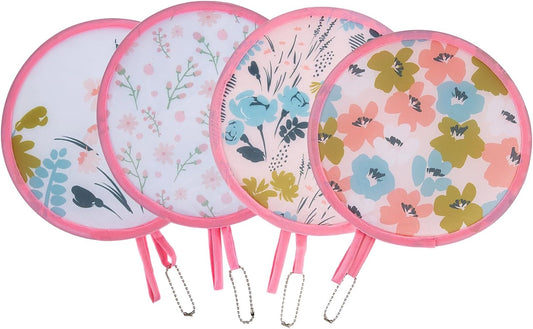 4 Styles Flower Round Foldable Hand Fan Japanese Foldable Fan Style Handheld Foldable Compact Cooling Fans,Round Folding Fan for Outdoor Games,Xmas Decoration,Festival,Party Favors,Travel,Events