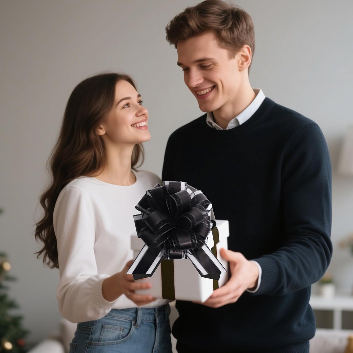 6 PCS 6 Inch Organza Black Pull Bows - Perfect for Gift Wrapping, Wedding Decor, Car Bows, Birthday Parties, Christmas, and Valentine's Day