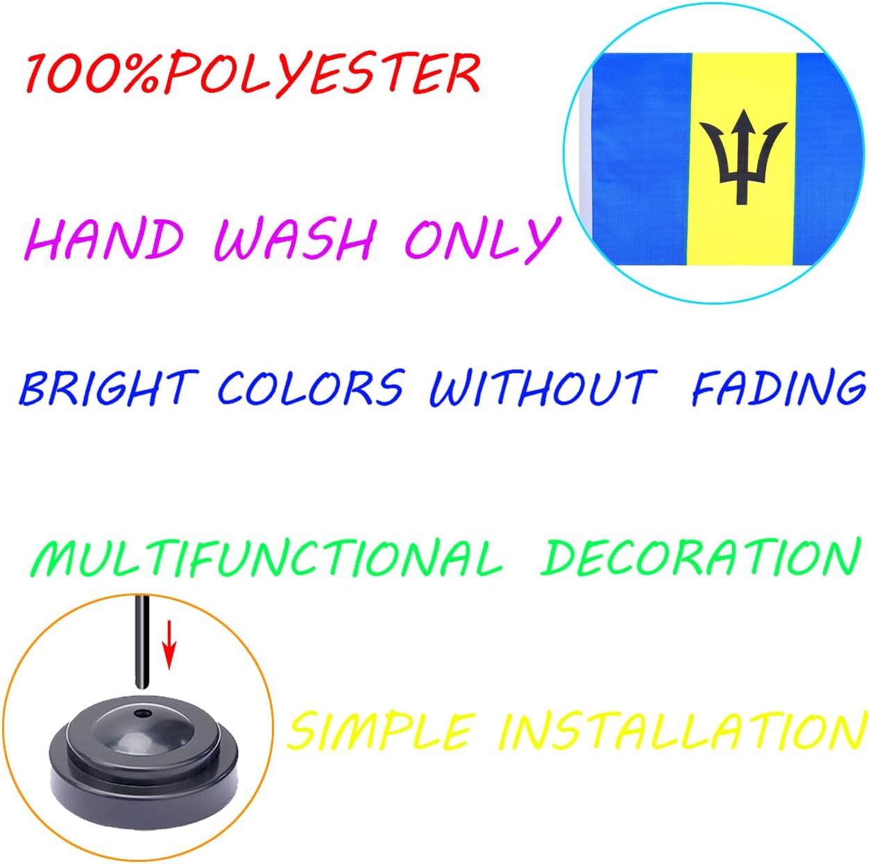 WXTWK 2 Pack Barbados Flag Barbados Deluxe Desk Flag Set - Mini Small Barbadians Table Office Flags with Black 12" Solid Pole Stand Base Classroom Meeting Desktop Decorations