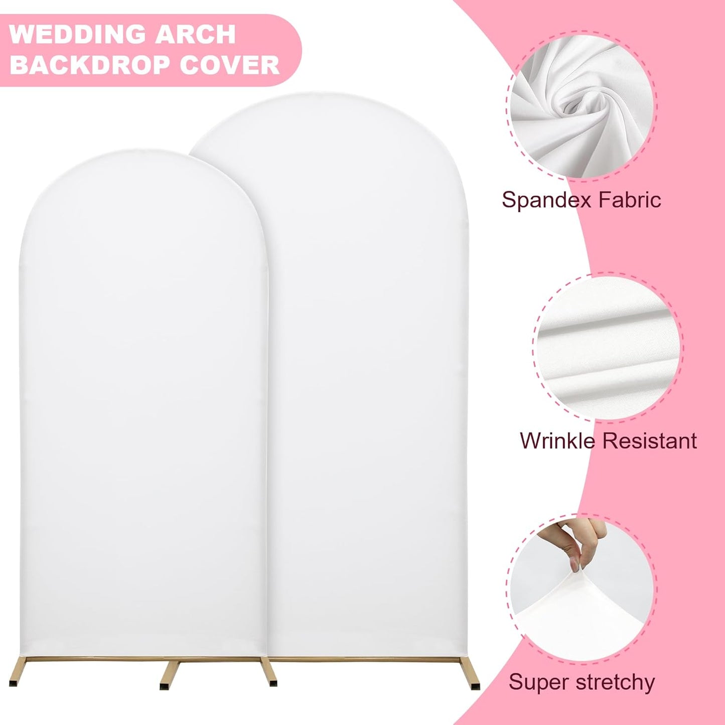 DREAHOTEXTIL Wedding Arch Frame Cover 7.2FT Arch Background Cover Spandex Fabric Elastic Background Suitable for Weddings, Birthday Parties, Baby Showers, banquets, and Ceremonial Decorations（White）