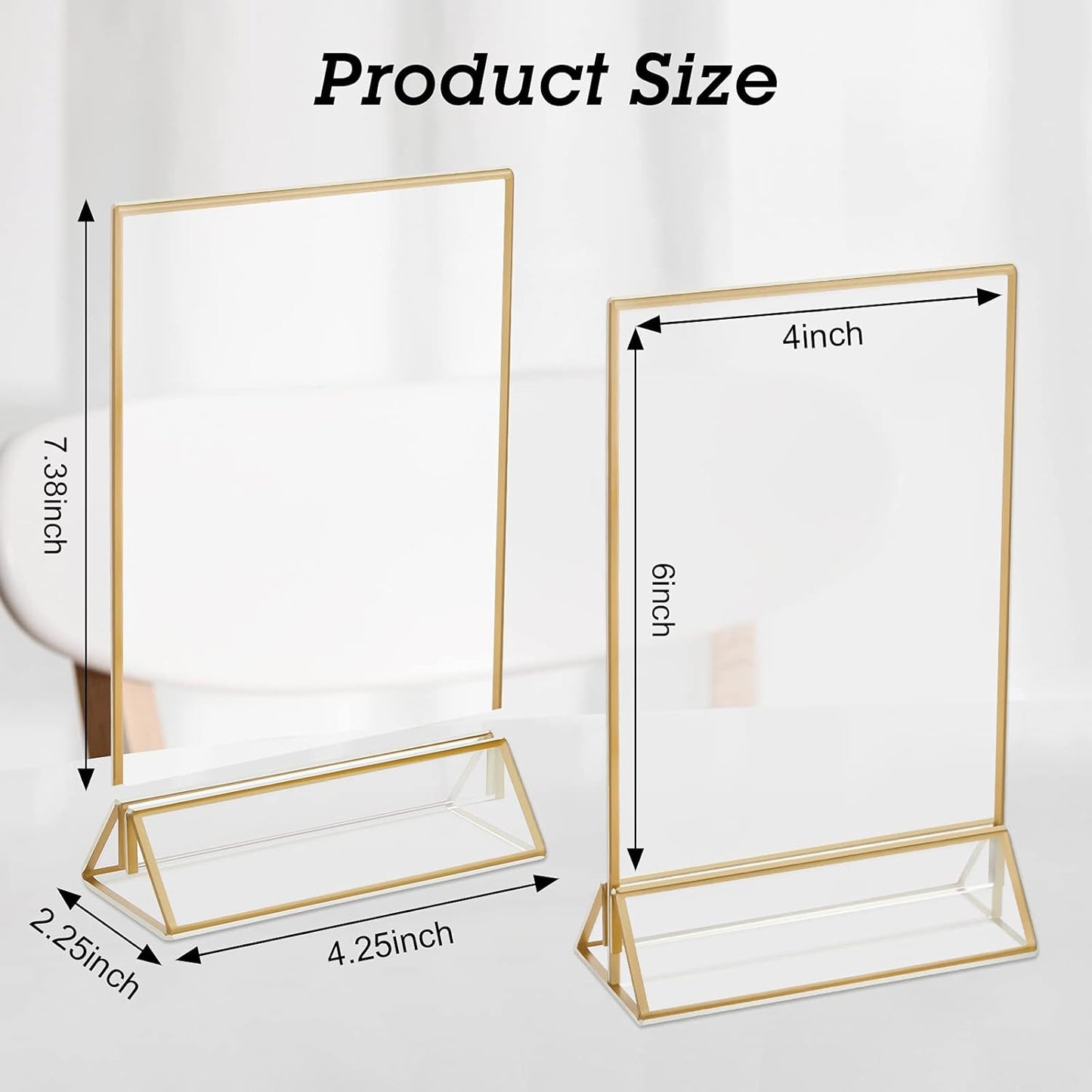 16 Pieces Gold Rimmed Clear Acrylic Table Sign Holders, Double Sided Frame with Gold Border and Vertical Stand for Wedding Table Number, Restaurant Sign, Photo Display, Menu Holder (4 x 6 Inch)