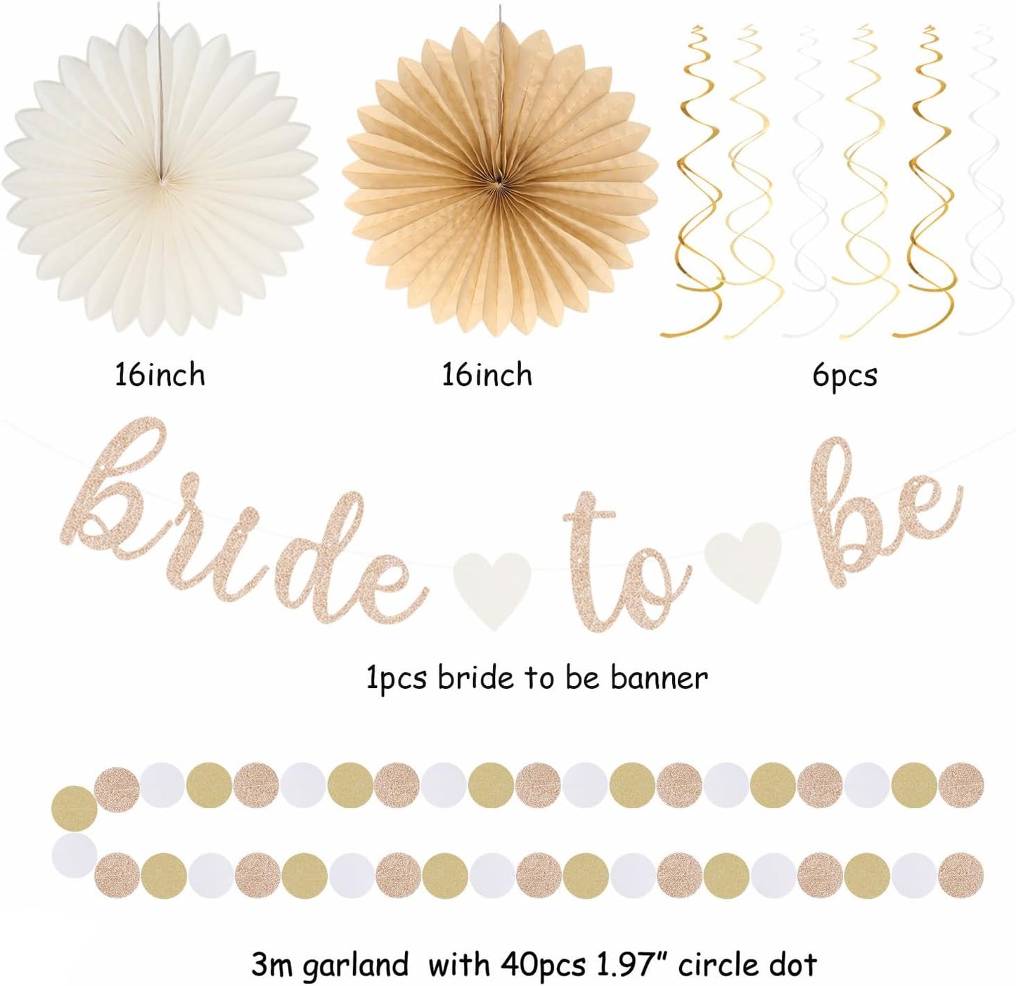 Champagne-Gold Beige Fall Boho Bachelorette Party-Decorations - 21pcs Women Bridal Shower Banner Garland,Bride To Be Paper Streamers Lanterns,Flower Tissue Pom Poms Fan Favors Wedding Decor Huglony