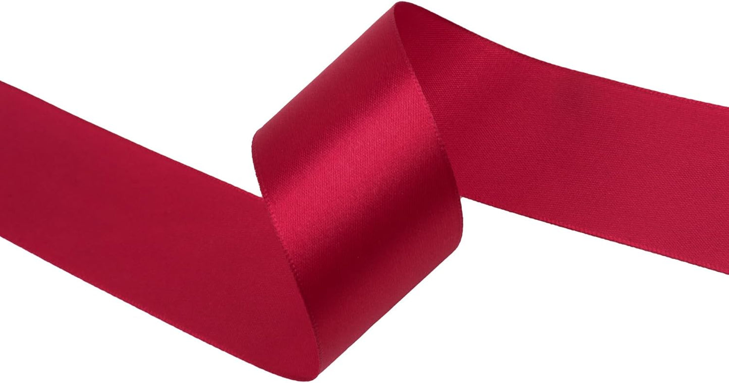 Scarlet Red Satin Ribbon 1-1/2 inch X Continuous 50 Yards, Single Face Polyester Ribbon Perfect for Gift Wrapping, Flower Bouquet, Wedding Decor, Crafts, Bow Making, Sewing and More