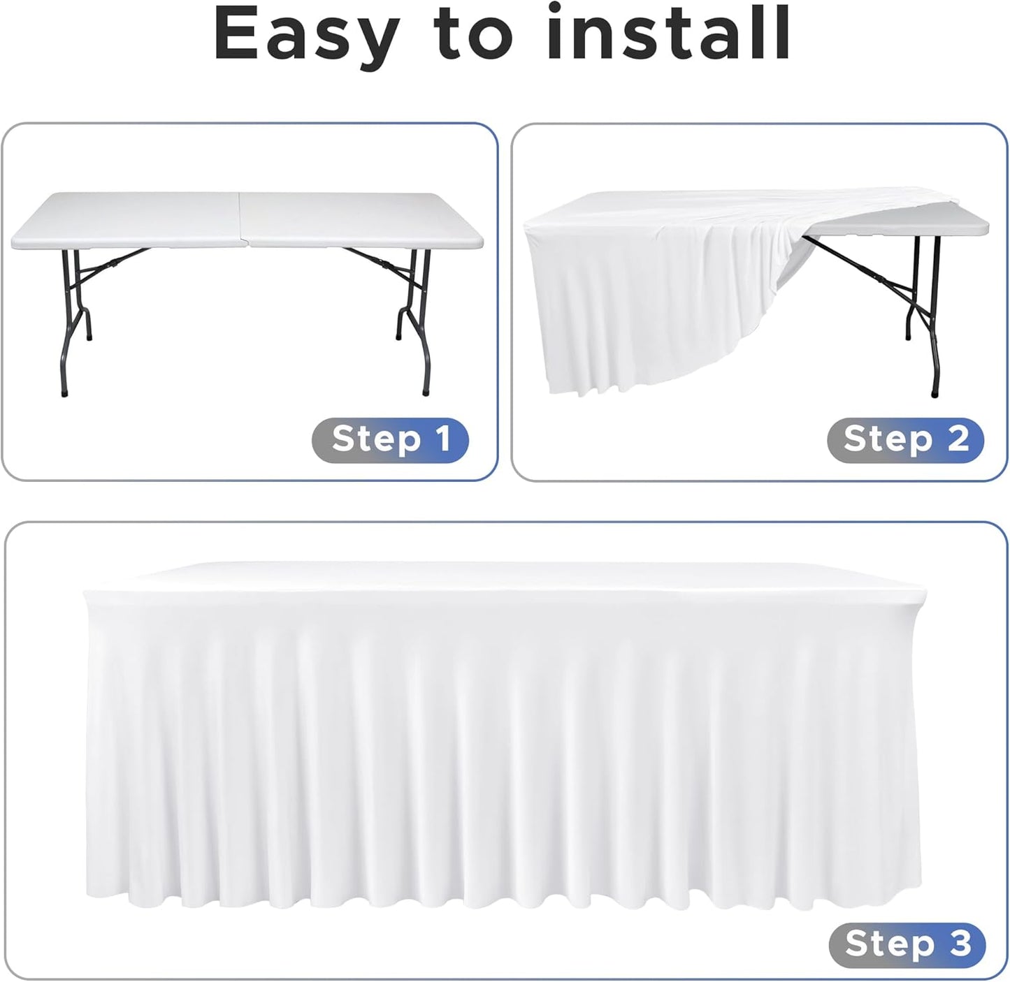 Nasitos White Table Skirt for 8 Foot Rectangle Tables, 4 Pack - 96 x 30 Inch - Stretch Spandex Fitted Table Clothes, Fabric Table Covers Cocktail Tablecloths for Party, Banquet, Birthday