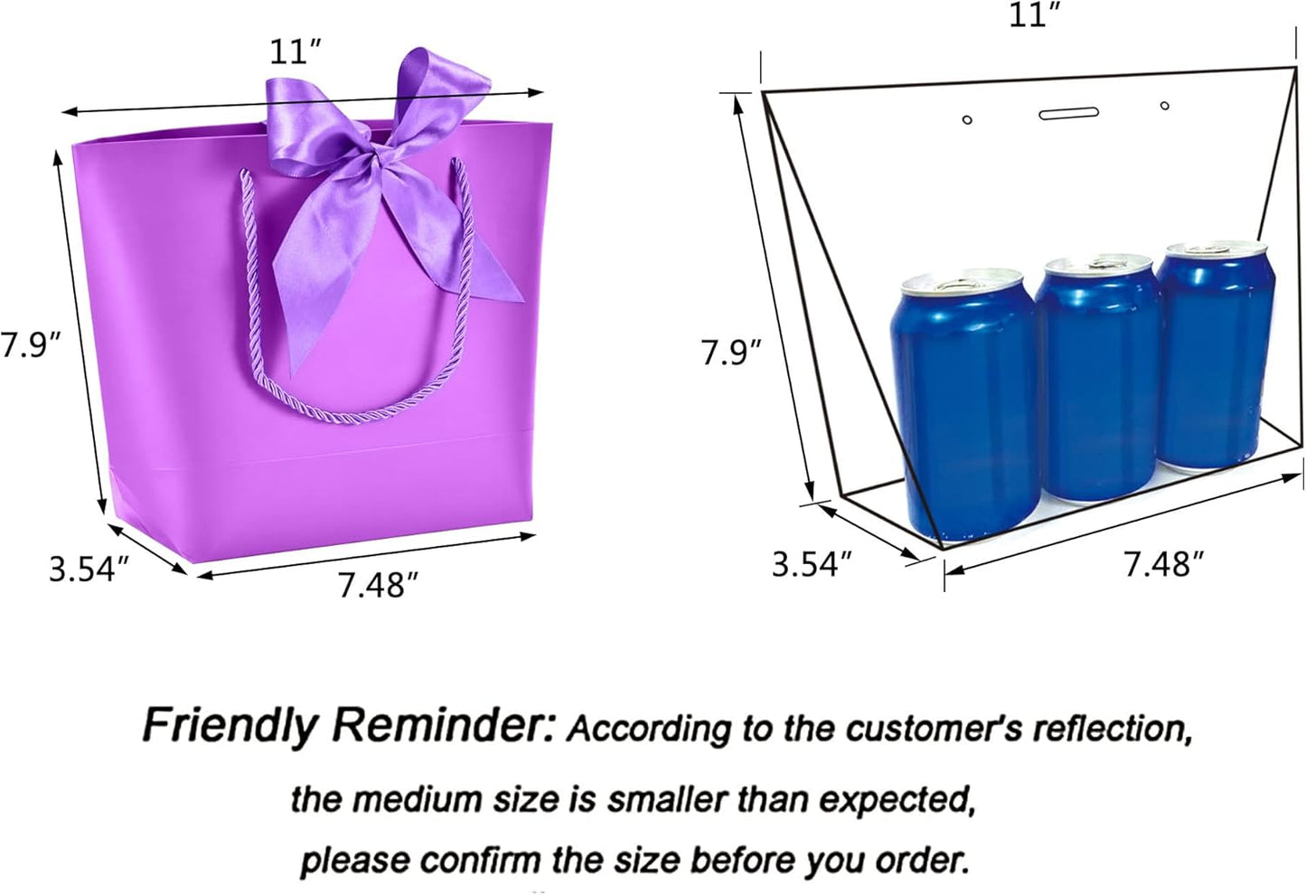 HUAPRINT Gift Bags with Handles,7.48×3.54×7.9 inches,Party Favor Bags with Bow Ribbon,12Pcs Purple Paper Bags for Birthday Wedding Bridesmaid Present Celebration Holiday