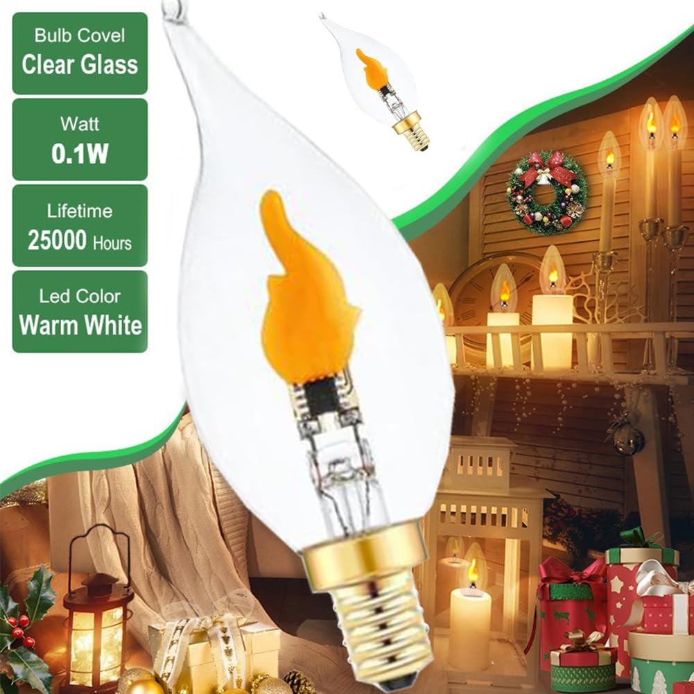 Stereover E12 LED Flickering Flame Decoration Light Bulbs, Stereover Flicker Bulb, E12 Flickering Flame Light Bulbs - Realistic Blaze Effect, Perfect Ambiance for Halloween, Christmas (2 Pack)