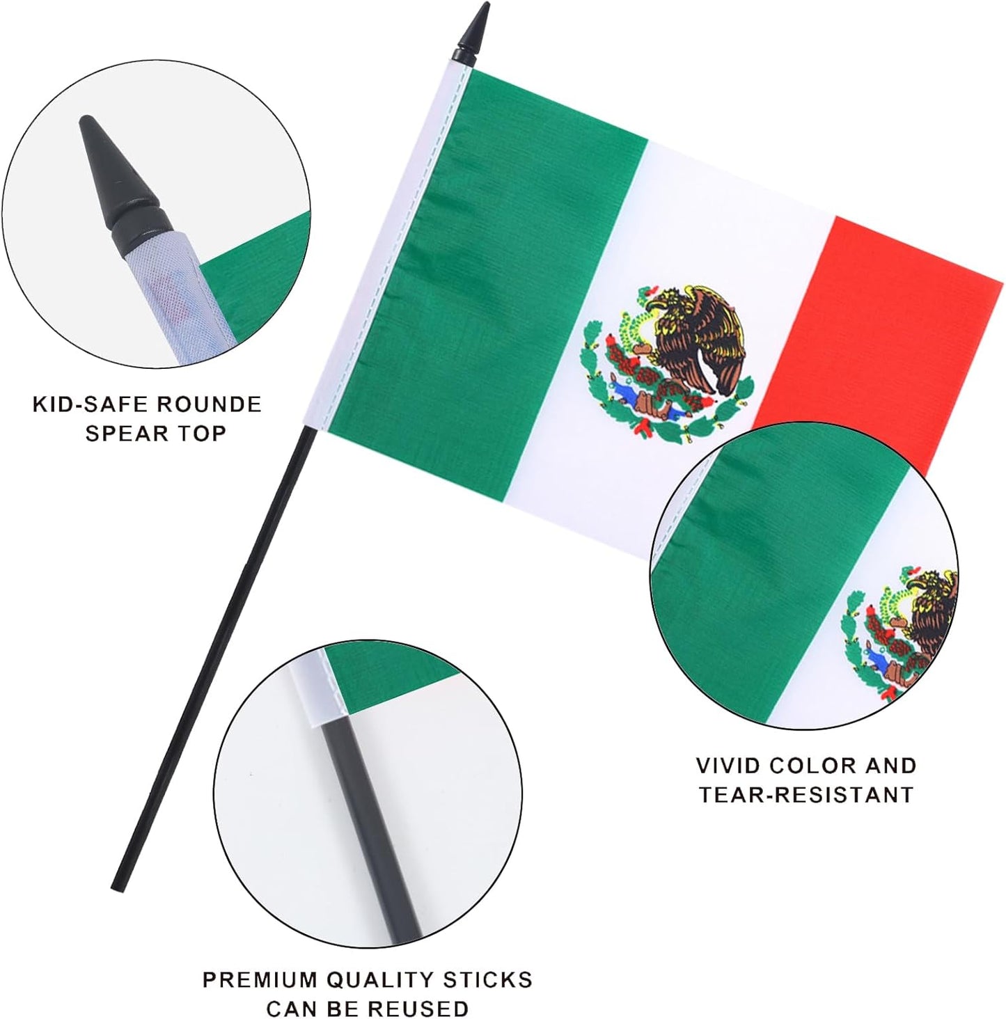 Mexico Desk Flag 12" Solid Pole Deluxe Set Mexican Flags Banner Mini Small Mexico Office Table Flags with Black Stand Base Desktop Decorations(2Pack)
