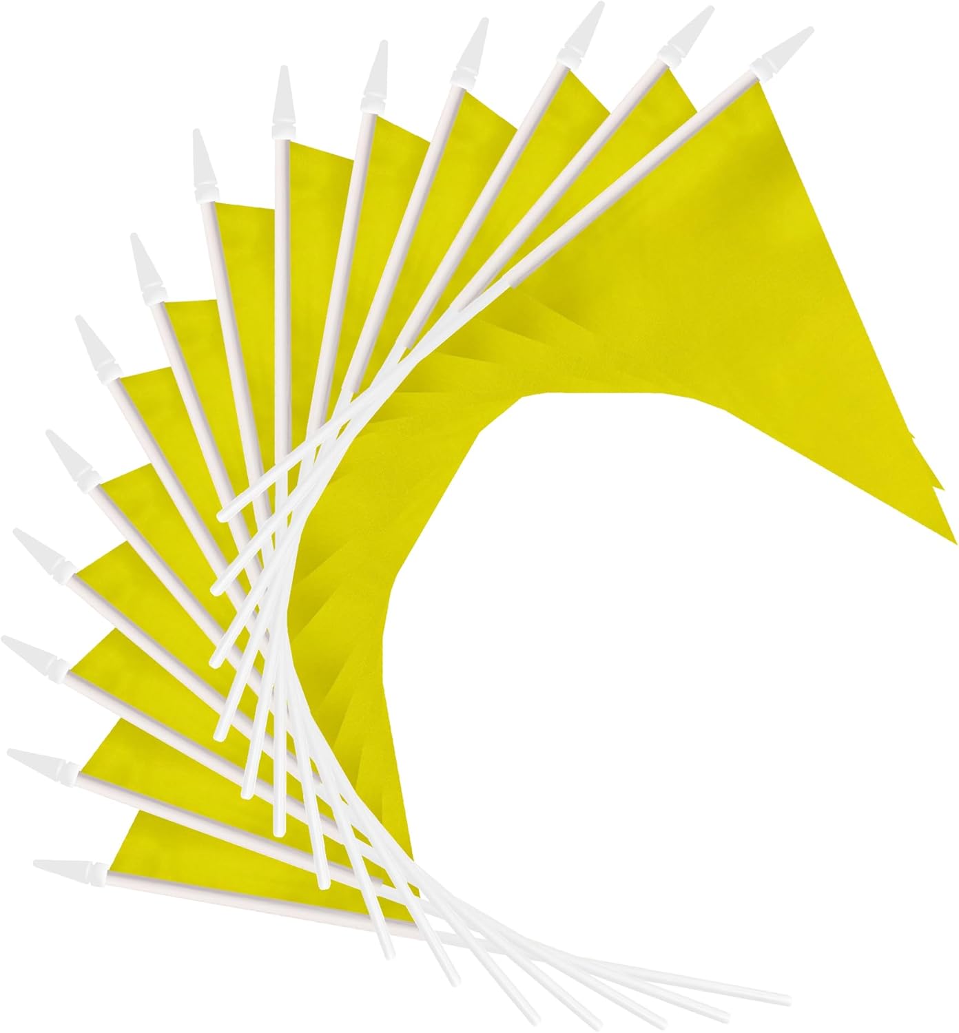 12 Pack Yellow Pennant Flags Small Mini Hand Held Solid Color Pennant On Sticks Flags with 12.6"Solid Pole & Spear Top,Party Events Celebration,School,Grand Opening,Kids Birthday,Sports Clubs,Flower Pot