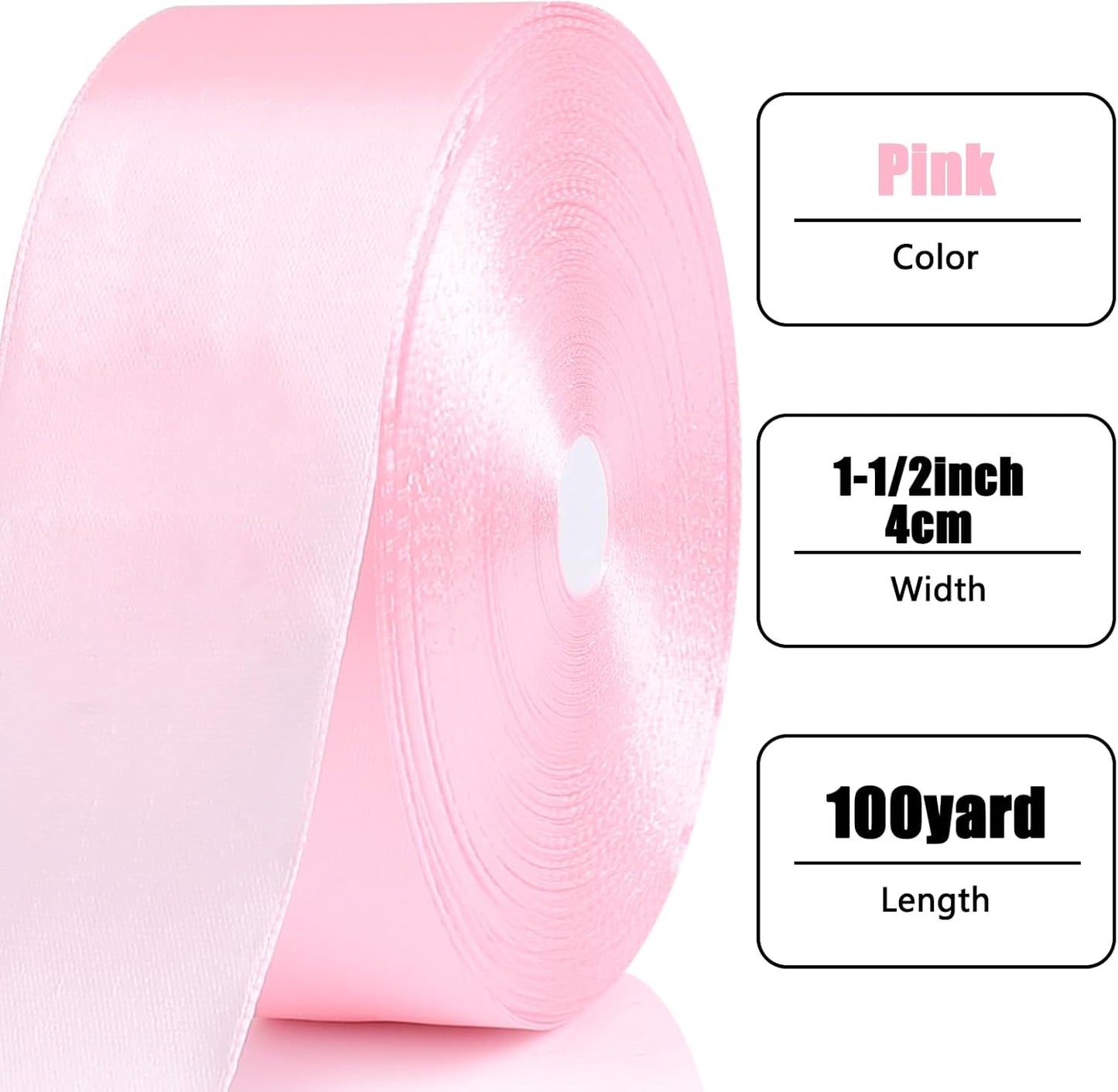 NESCCI 100 Yards Ribbon,1-1/2 Inch Pink Satin Ribbon,Single Face Satin Ribbons,Perfect for Gift Wrapping,Wedding Decoration,Handmade Bows, Wrapping Bouquet,Halloween, Christmas
