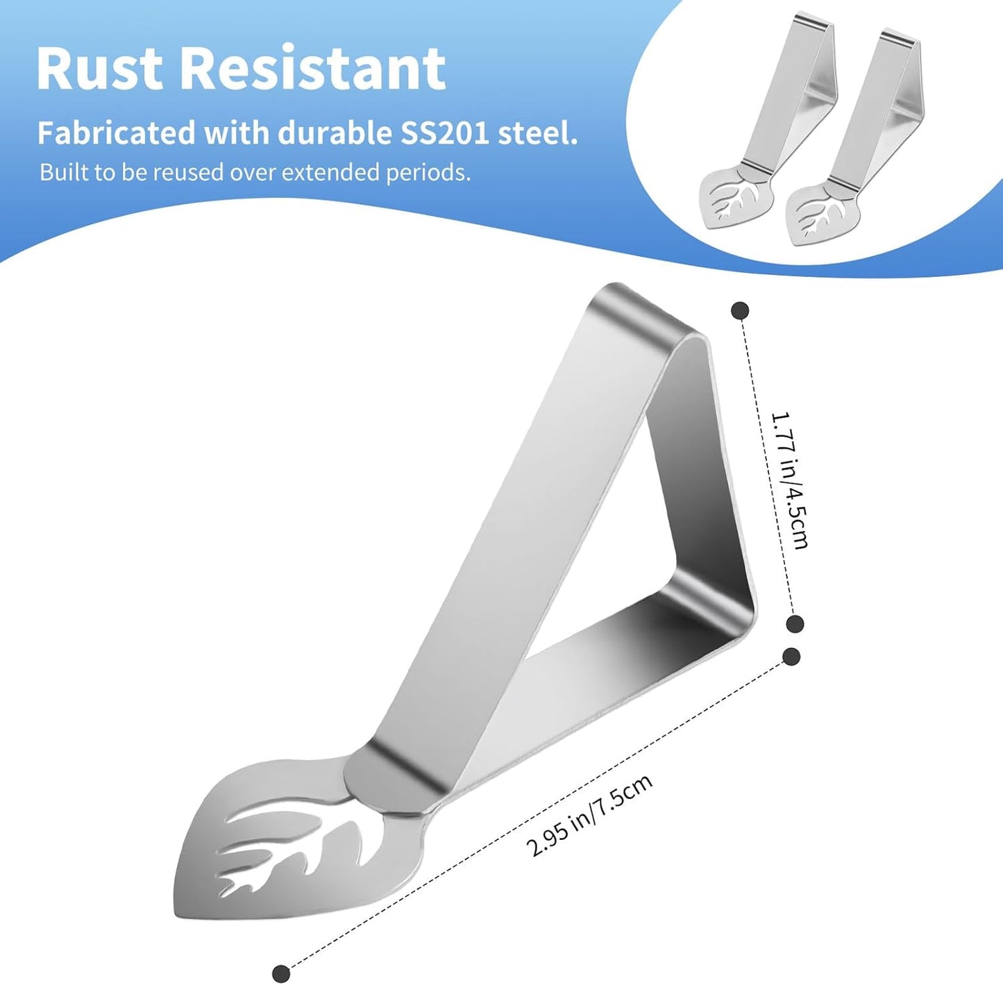 Tablecloth Clips 12 Pack, Heavy Duty Stainless Steel Picnic Table Cloth Holder Clips, Windproof Tablecloth Clips for Outdoor Tables, Perfect for Restaurant Parties, Weddings, Camping