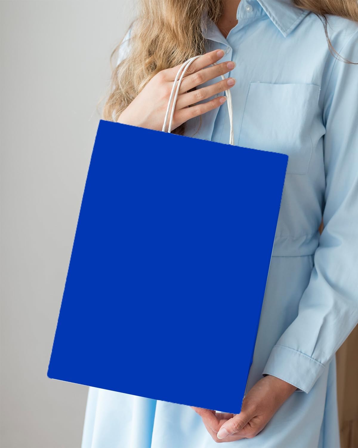 qiqee 100PCS Gift Bag with Handles Bulk Diamond Blue Paper Bags Multiple Uses (13''x5 x10 inch Large Size)