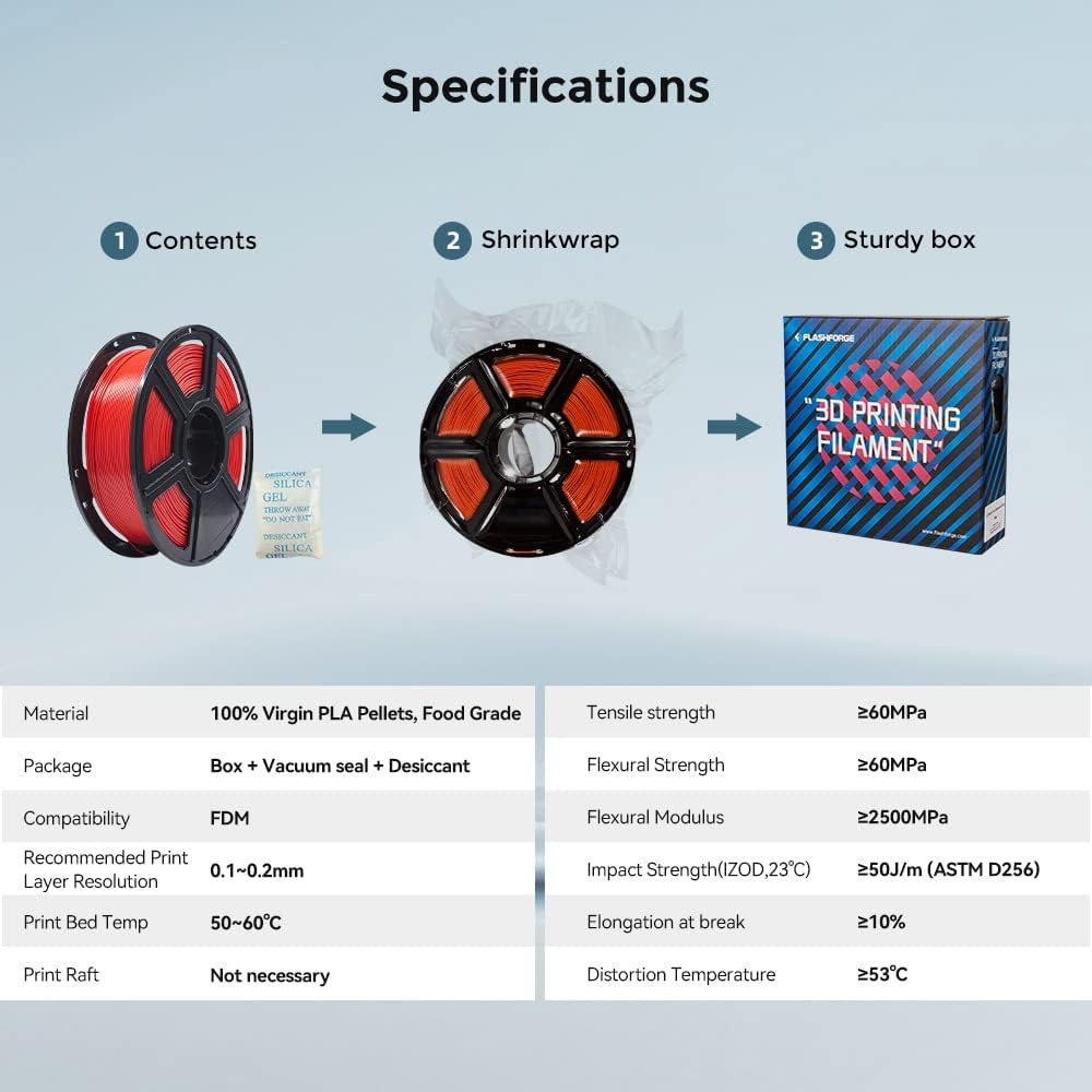 FLASHFORGE 3D Printer Filament, PLA PRO Filament 1.75mm, 1KG Spool (2.2lbs), Dimensional Accuracy +/- 0.02mm for FDM 3D Printers, Better Tenacity & No Knotting (Red)