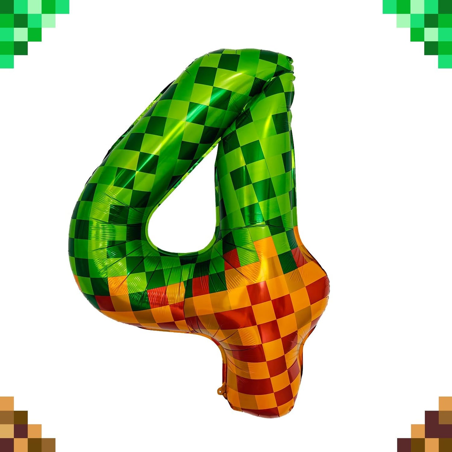 Pixel & TNT Theme 40in Giant Number Balloons - Foil Mylar Birthday Party Decorations for Kids Adults Cumpleaños, Block Style Pixel Art Shape Balloon Decor Supplies (Pixel, Number 4)