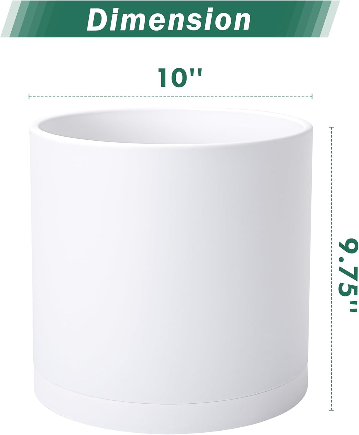 D'vine Dev 2 Pack 10 Inch Modern Plastic Plant Pots, Cylindrical Garden Planters for Plants with Drainage Holes and Saucers, White, 74-Z-N-1