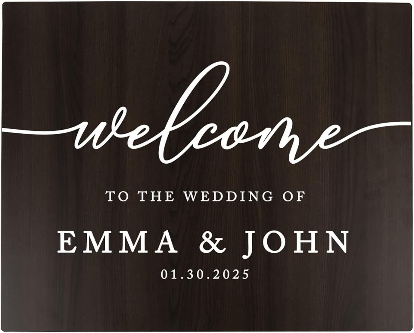 Andaz Press Large Wooden Welcome Sign for Wedding, Rustic Welcome Sign 16" x 20" Custom Names & Date, Woodland Wedding Signage, Dark Walnut MDF Wood Finish Wedding Reception Indoor Outdoor Signs