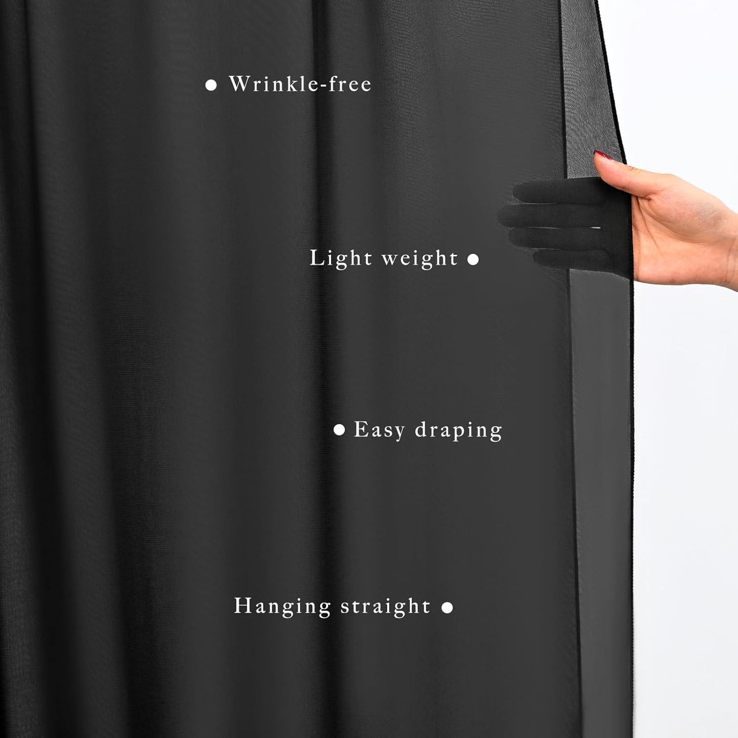 20Ft Length x 28" Width 2 Panels Wedding Arch Draping Fabric Black Arch Drapes Chiffon Fabric Sheer Curtains Backdrop for Party Decor Wedding Bridal Ceremony Ceiling Stage Reception Decorations