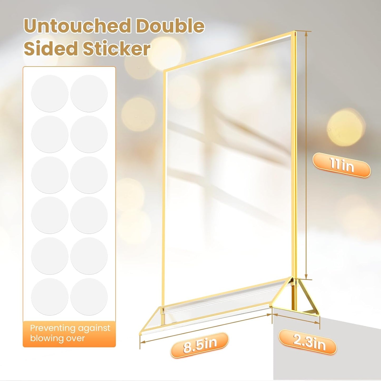 Acrylic Sign Holder 8.5X11 Gold Frames Double-Sided Gold Picture Frames Display Stand for Menu Holder Flyer Holder Wedding Table Number Holder Photo Frames with Double Sided Sticky Dots -6 Pack