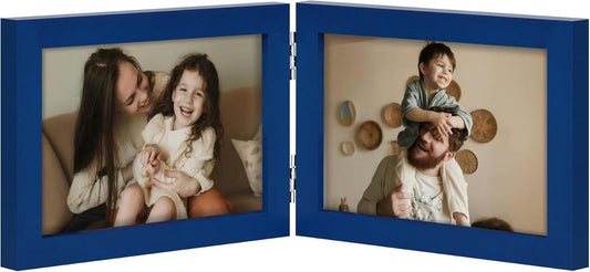 decorUhome Double 6x4 Picture Frame Horizontal, Engineered Wood Bifold Photo Frame with Plexiglass for Tabletop Display, 6x4, Royal Blue
