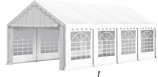 PHI VILLA 26'x13' Outdoor Heavy Duty Party Tent Large Commercial Canopy Wedding Event Tent Shelter Canopy Carport with Removable Sidewalls & 3 Storage Bags for Patio Outdoor Garden Events, White